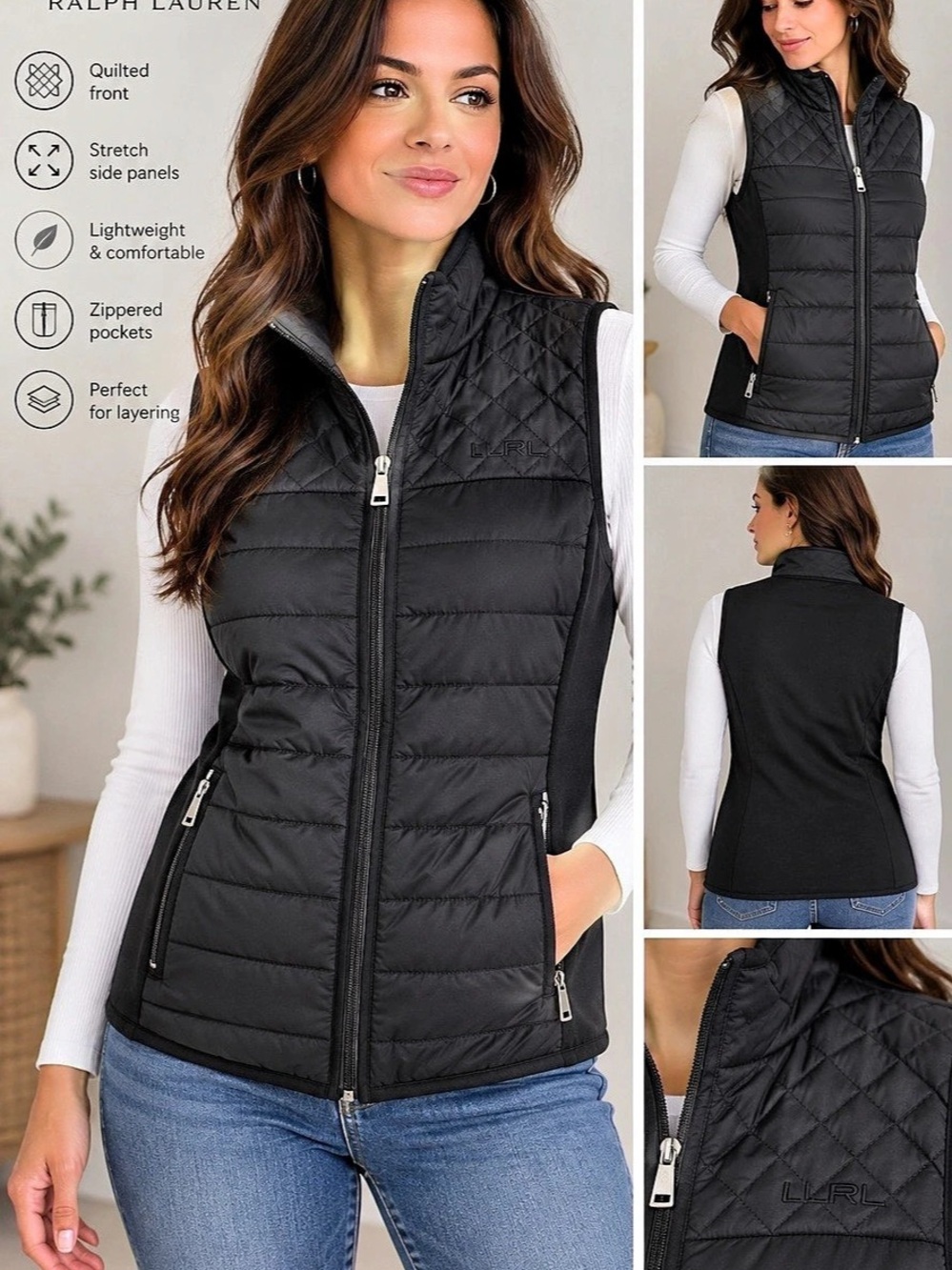Lauren Ralph Lauren Quilted Puffer Vest in Black XL Like New